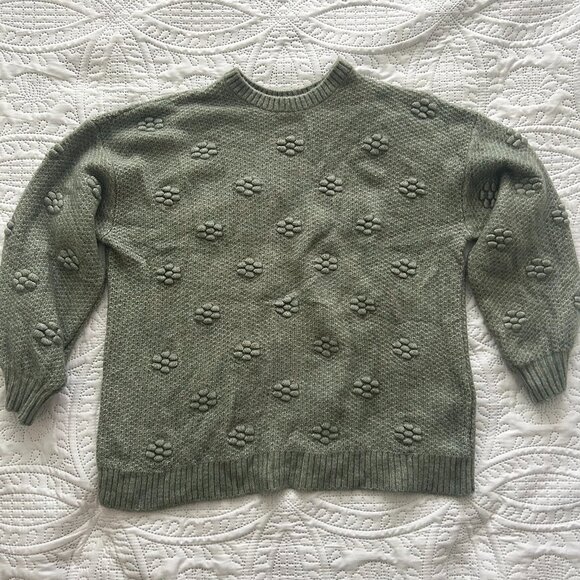 Marks & Spencer Sage Green Flower Knit Jumper – Size L – Cozy & Textured - Picture 1 of 3